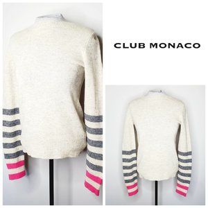 CLUB MONACO 100% Lambs Wool Cream Striped Sweater